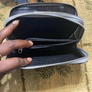 Blue and black leopard print wallet.